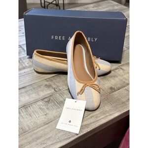 Free Assembly Womens BowBallet Flat Blue White Striped MemoryFoam WMFA26AM251L 6